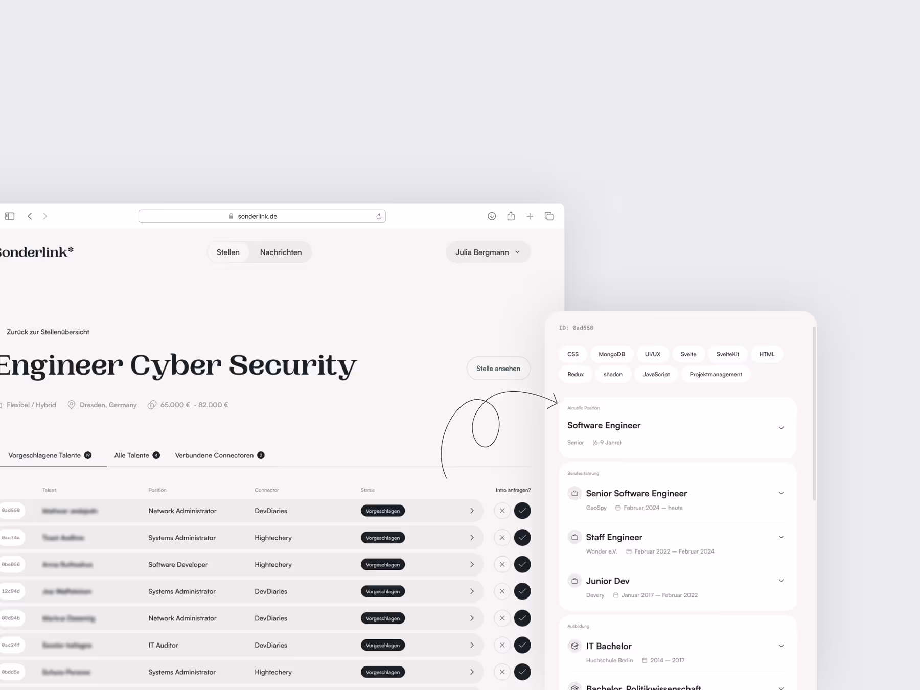 Screenshot of the news section of the website